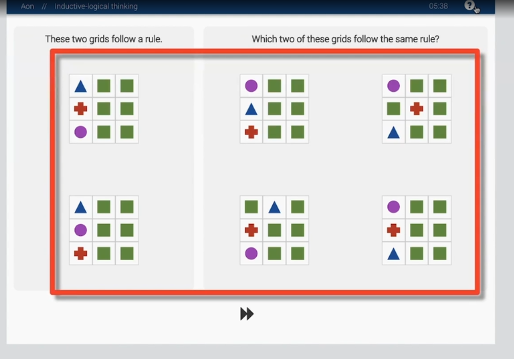 Cut-e Inductive Logical Reasoning (scales clx) test showing a group of items with patterns to identify