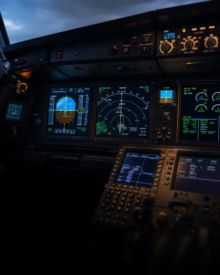 The cockpit of an aircraft in flight
