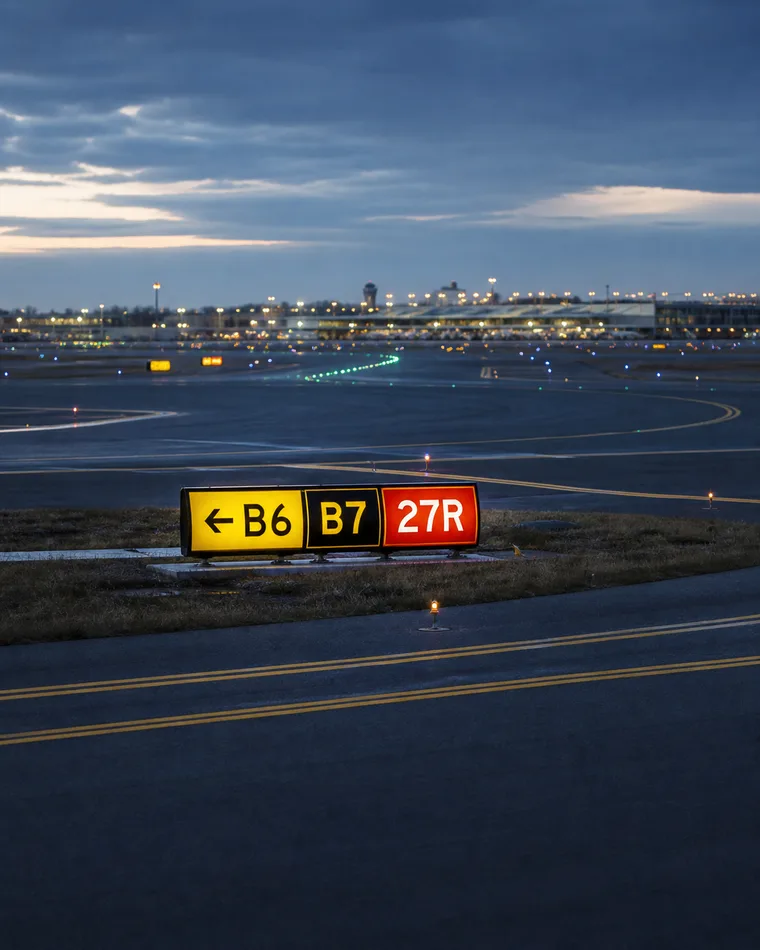 A runway with approach markings