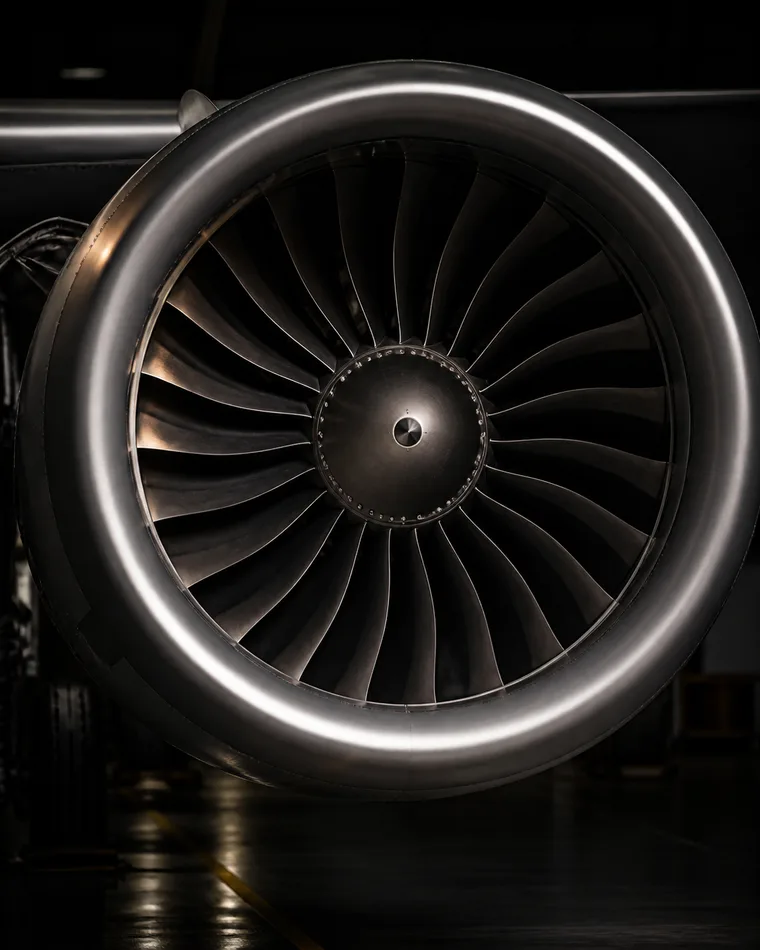 Close-up of a jet engine turbine